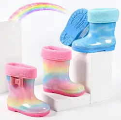 New Rainbow Children Water Shoes PVC Kids Rubber Boots Fashion Cute Baby Girls Rain Boots Waterproof Cartoon Boys Water Boot