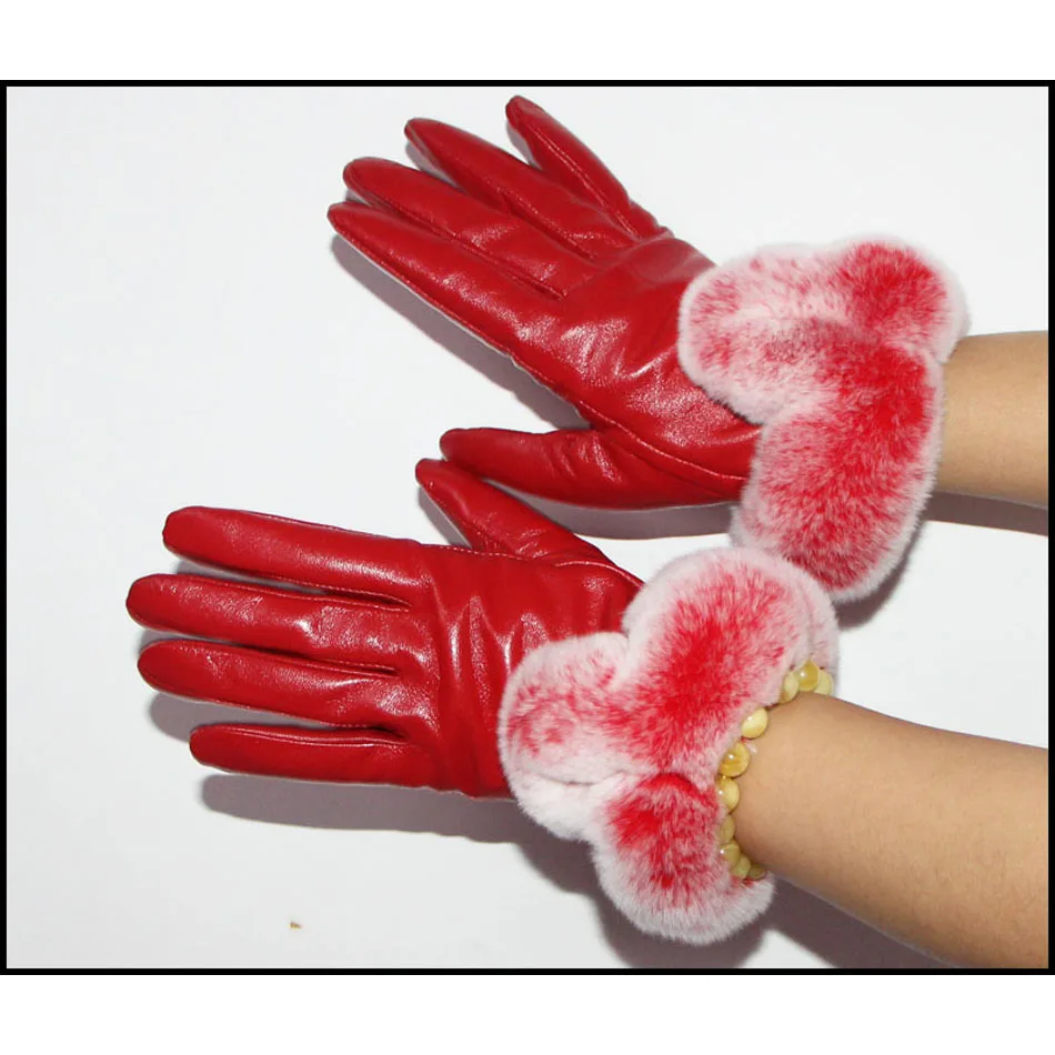 Gants en fourrure de lapin de loutre naturelle haut de gamme, gants en cuir chauds résistants au vent résistants au froid pour femmes, gants en cuir