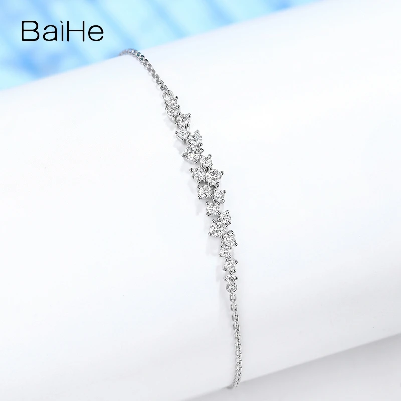 

BAIHE Real Solid 18K White Gold H/SI Natural Diamond Bracelet For Women Wedding Engagement Trendy Fine Jewelry Making Pulsera