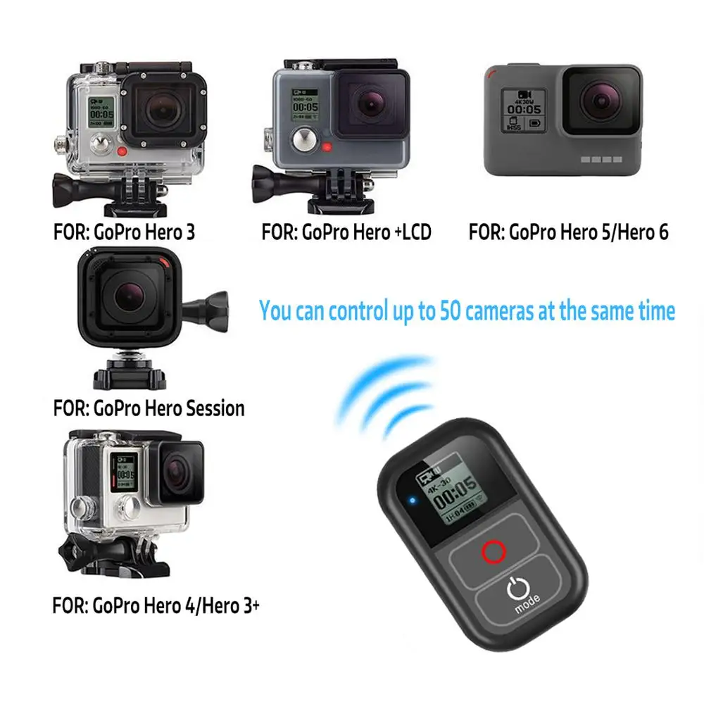 Wireless Waterproof Wifi Remote With Metal Key Strap And Wifi Cable For Gopro Hero 8 7 6 5 4 3