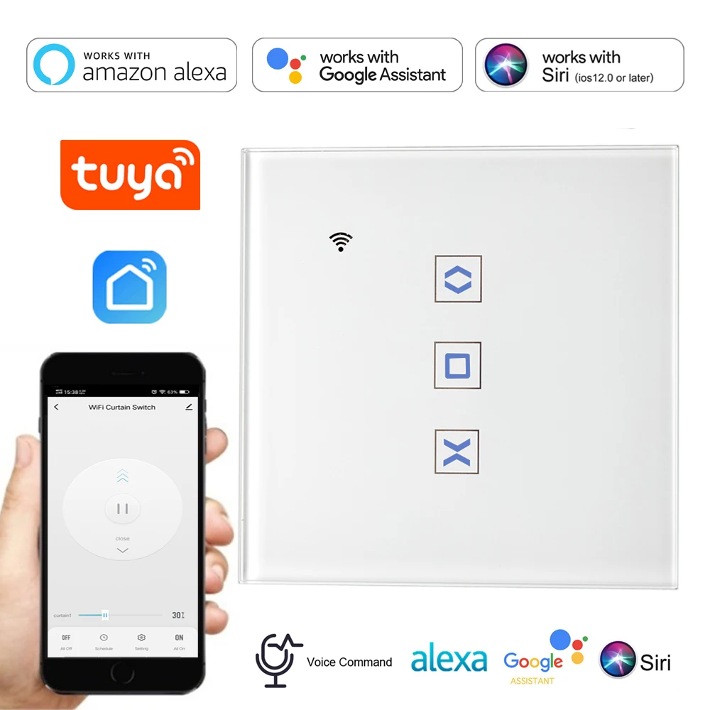 CUSAM Tuya Smart Life EU WiFi Roller Shutter Curtain Switch for Electric Motorized Blinds with Remote Control