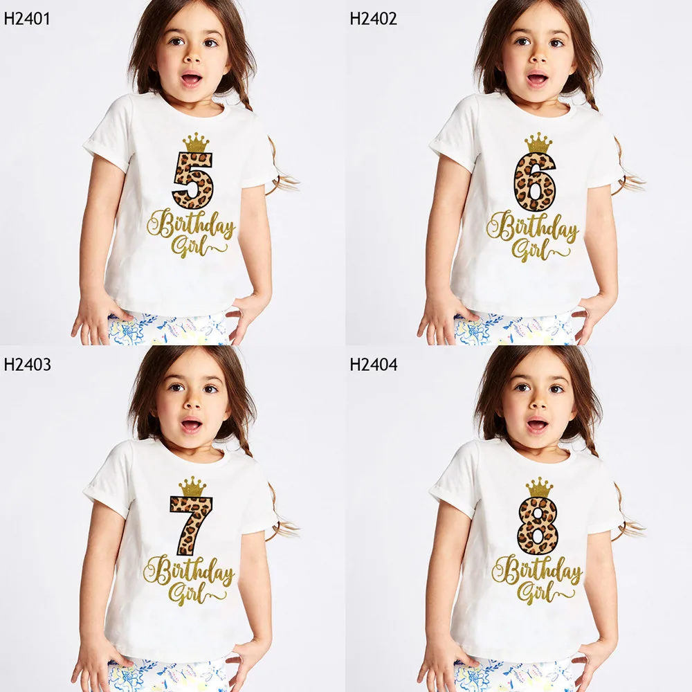 Birthday Girls Number T Shirt Children Happy Birthday Princess Present T-shirt Girl Birthday Party Tshirts Drop Shipping