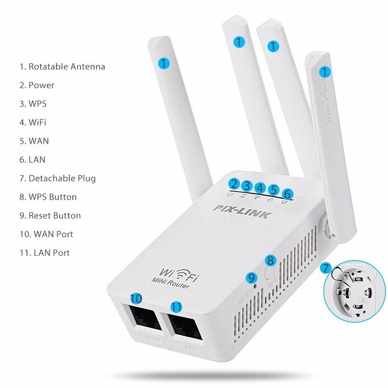 Extensor de alcance wifi 300mbps wifi repetidor impulsionador sinal sem fio 2.4ghz wi-fi extensor com ethernet porto wps configuração simples