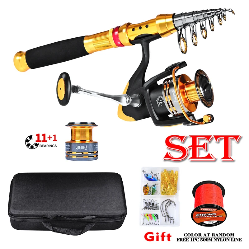 

Rod Reel Bag Fishing Combo 1.8M 2.1M 2.4M 2.7M Telescopic Rod 5.0:1 11+1BB 8KG Spinning Reel Strong Bag Set With Line Lure Hook