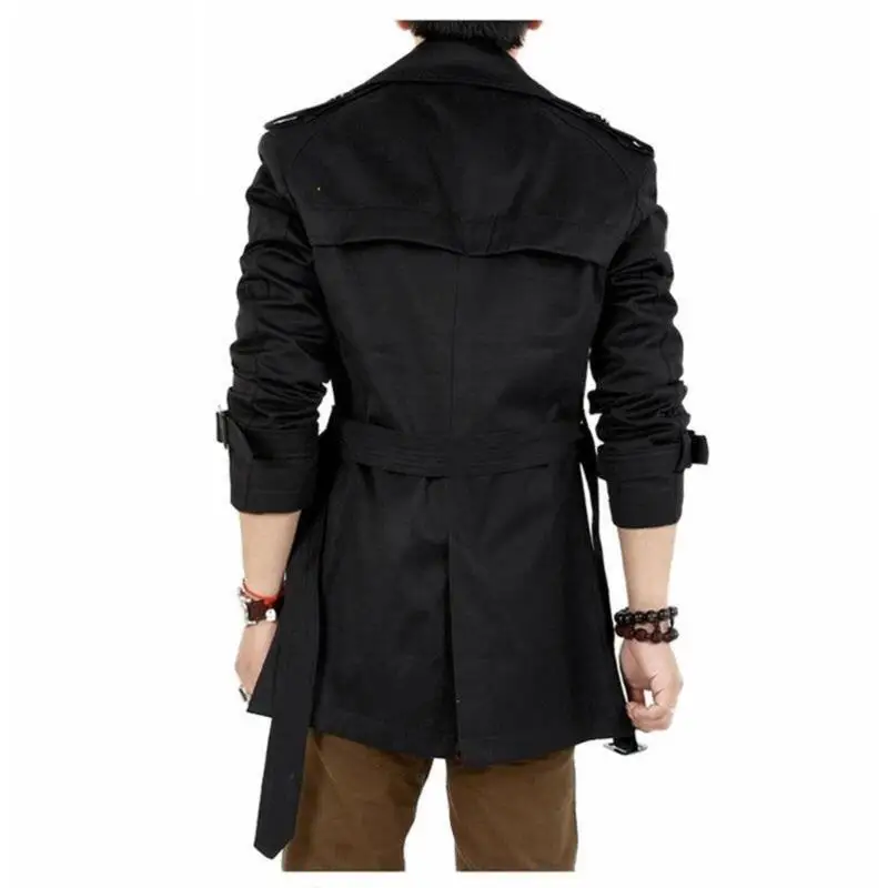 Blusão masculino jaqueta vintage preto cáqui primavera outono negócios trench masculino duplo breasted retro clássico longo casaco grosso