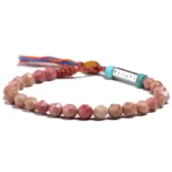 OM Bracelet Natural Gem Rhodochrosite Bracelets Tibetan Buddhist Charm Women Handmade Lucky Jewelry Beads 6mm