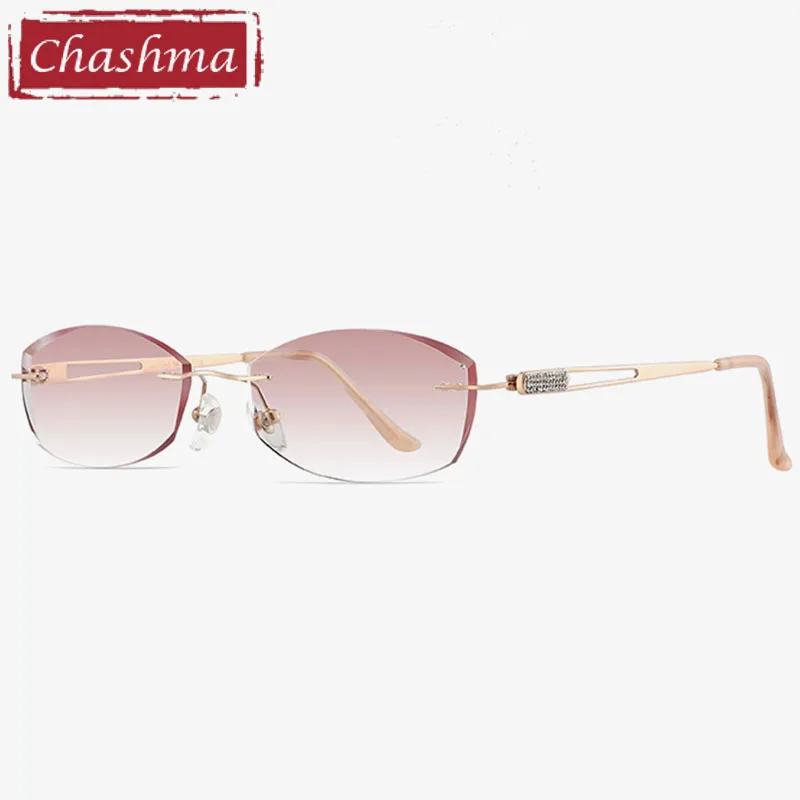 Chashma Rimless Spectacles Pure Titanium Fashion Colored Eye Glasses Diamond Cutting Frames Women Sunglasses Tint Lens