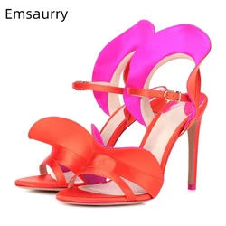 Sexy Red Ruffles Gladiator Sandals Women Stiletto Heel Open Toes Ankle Strap Catwalk Summer Shoes Zapatos De Mujer