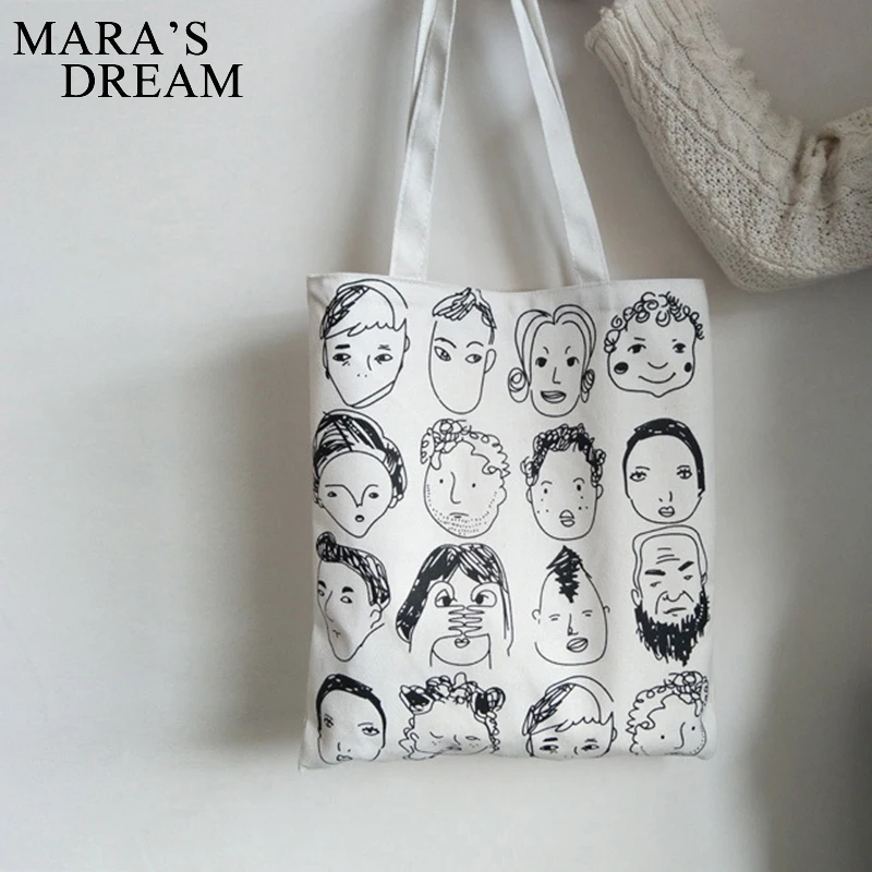 Mara\'s Dream Canvas Tote Bag For Women Graffiti Handbags Funny Cartoon Head Pattern Shopping Bag Student Bags Ladies Casual Bag