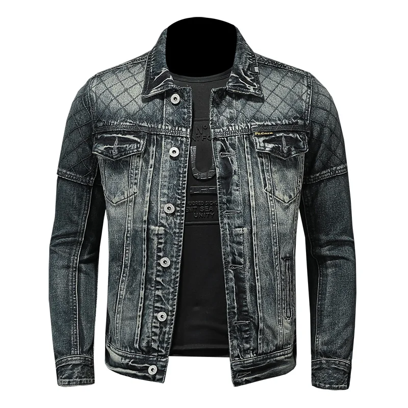 

New 2021 Retro Cotton Lapel Denim Jacket Men Casual Solid Color Streetwear High Quality Jeans Jacket Men Autumn Slim Fit Men's