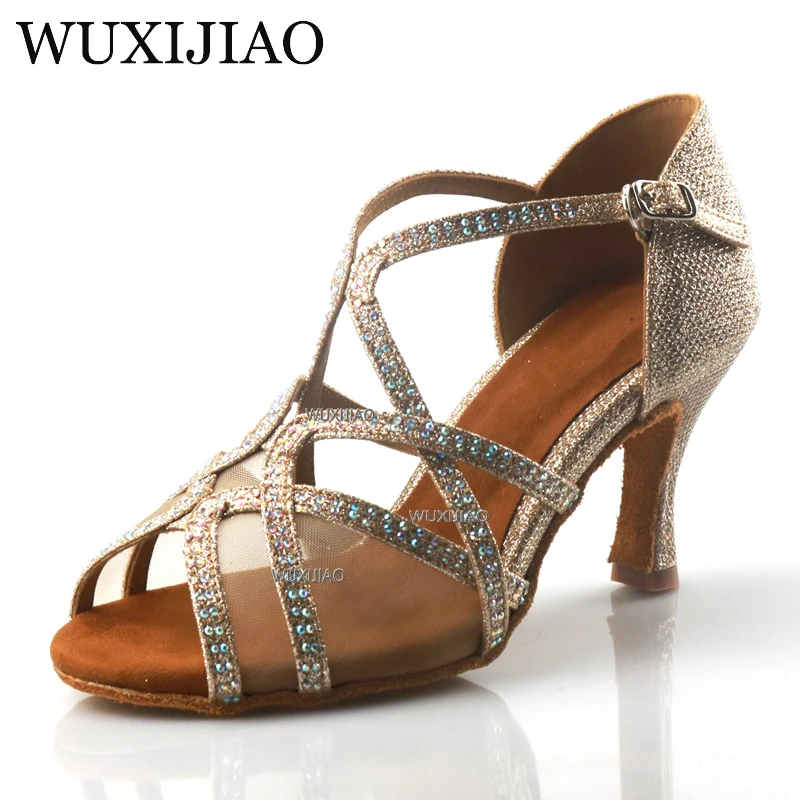 WUXIJIAO brand Latin dance high boots shoes soft sole shoes salsa ballroom ladies mesh dance shoes Cuba high heels