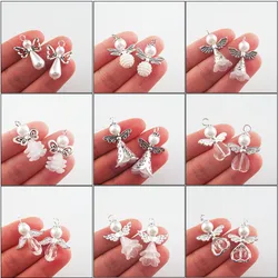 White Dancing Heart Teardrop Flower Horn Acrylic Angel Silver Plated Wings Charms Pendants