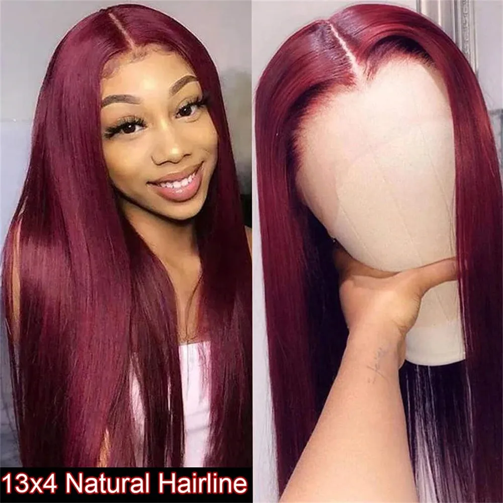 Straight Burgundy Colored 99J Red Lace Front Wig For Women Brazilian 13x4 Hd Transparent Lace Frontal Human Hair Wigs PrePlucked