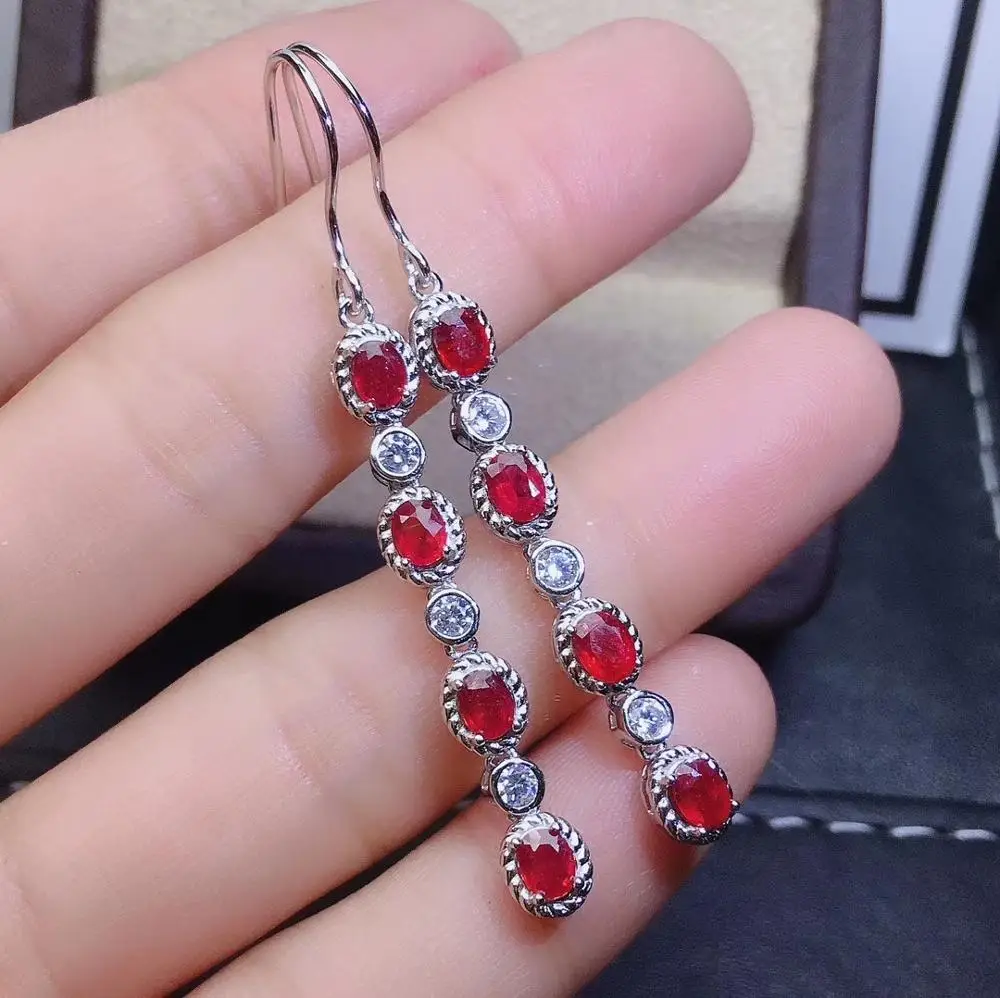 

KJJEAXCMY fine jewelry natural Ruby 925 sterling silver women gemstone earrings support test beautiful