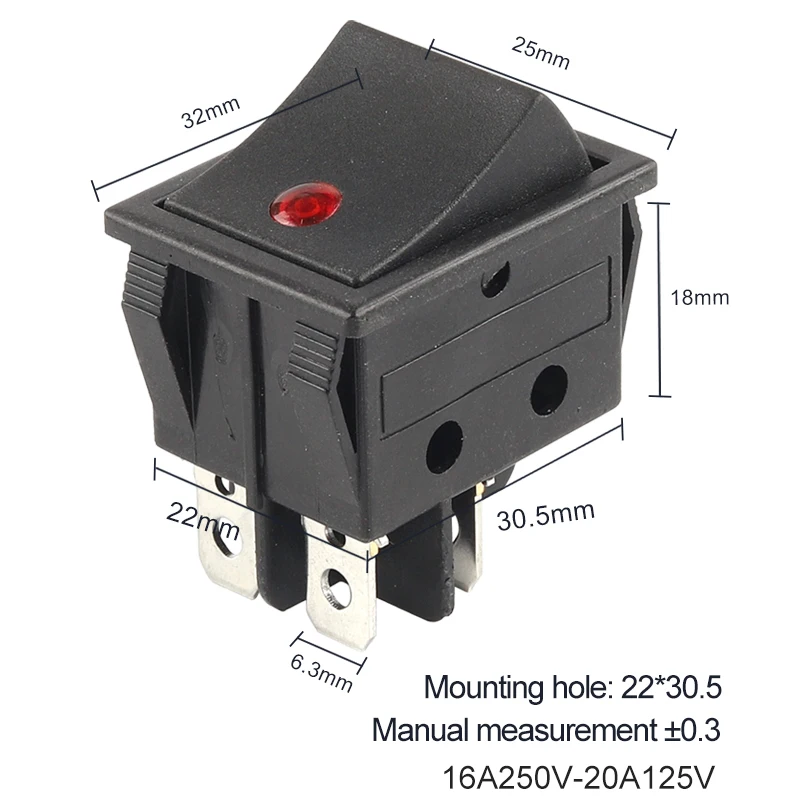 5/Pcs 32X25Mm Boot Tuimelschakelaar 4pin Stroomschakelaars Met Licht Kcd4 16a 250V/20a 125V Drukknop Aan-Uit Elektrische Accessoires