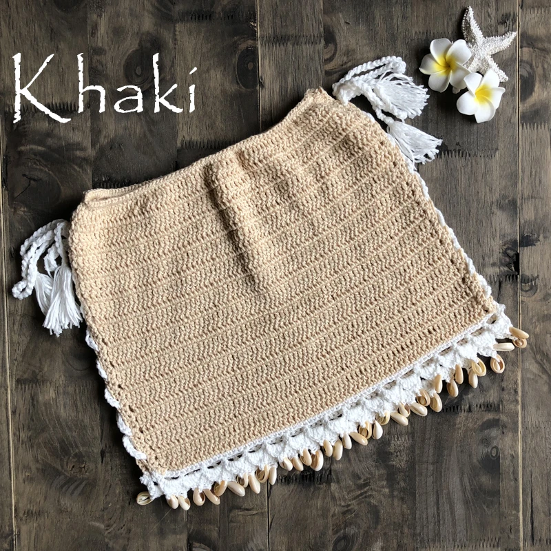 New Sexy Crochet Beach Skirt Cotton Swimsuit Fused Skirt Casual Beach Running Lace See Through Slim Mini Skirts