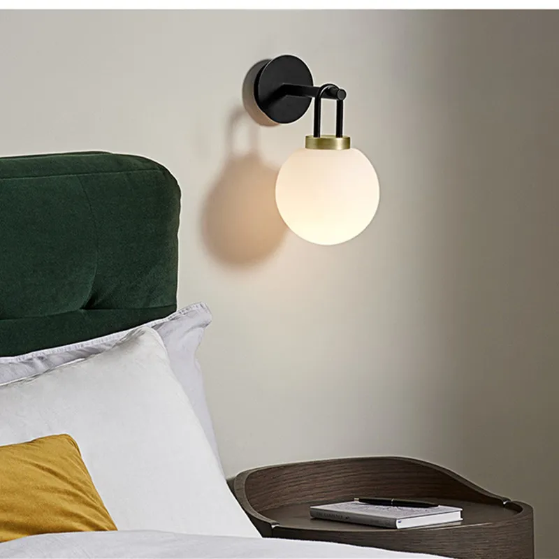 

Nordic LED Bedside Lamp Spherical Wall Lamp Living Room Light Luxury Round Ball Wall Aisle Simple Modern Creative Mirror Lamp