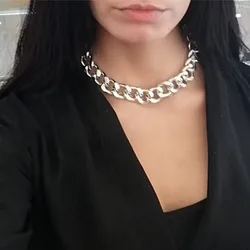 Nowe mody kobiety mężczyźni fajne Punk Goth srebrny kolor stal nierdzewna kubański Link Chain Collar Choker naszyjnik biżuteria akcesoria