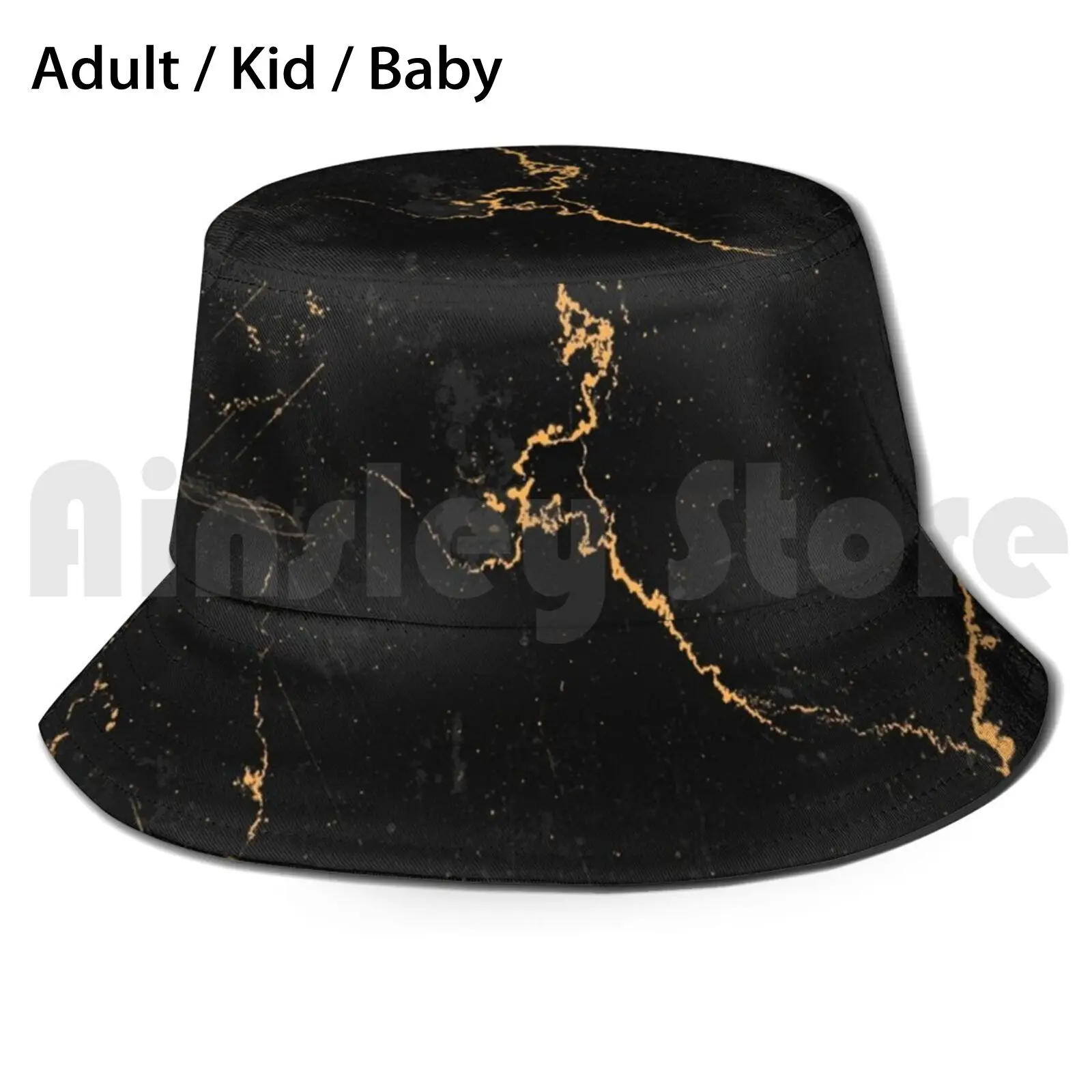 Black Marble Sun Hat 3241 Bucket Hat Marble Stone Texture Gold Golden Foil Black Marble Black And Gold