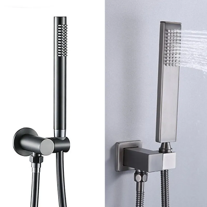 Gunmetal Grey Brass Hand Shower Set Wall Mounted Hand Held Brass Shower Head Brass Holder & Hose Water Saving Shower Sprayer