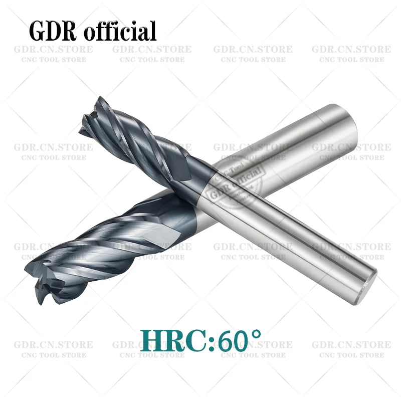 GDR Endmills Alloy Carbide Tungsten Steel Milling Cutter End Mill HRC65 4 Flute 4mm 6mm 8mm 10mm 12mm 16mm 18mm Metal Cutter