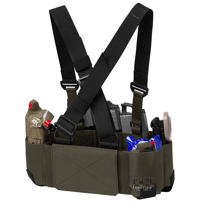 Dulranger-Chest Rig pour Airsoft, Vert, Compatible avec Cummerbund élastique, Verhéritage léger, 3x5.56, 2 x Pistolet, 1 x Radio, Prêt à l'emploi, 5.56