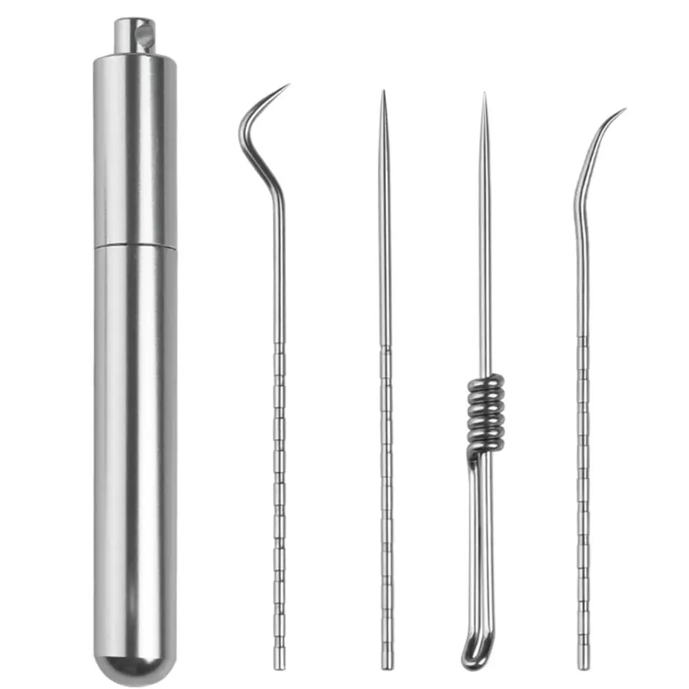 1Set Metal Stainless Steel Oral Cleaning Tooth Flossing Artifact Portable Pendant Toothpick Tube Stronger Dental Floss Container