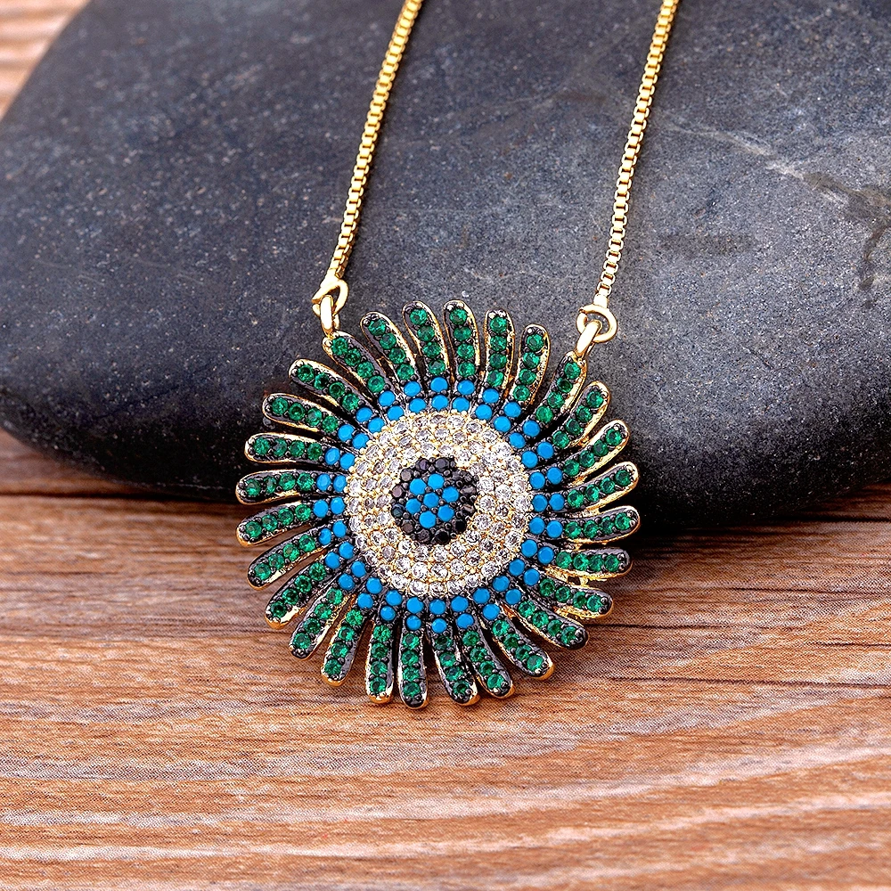 Hot Sale Turkish Evil Eye Green/Purple Pendant Women Bohemian Rhinestone Link Chain Choker Necklace Lucky Zircon Jewelry Gifts