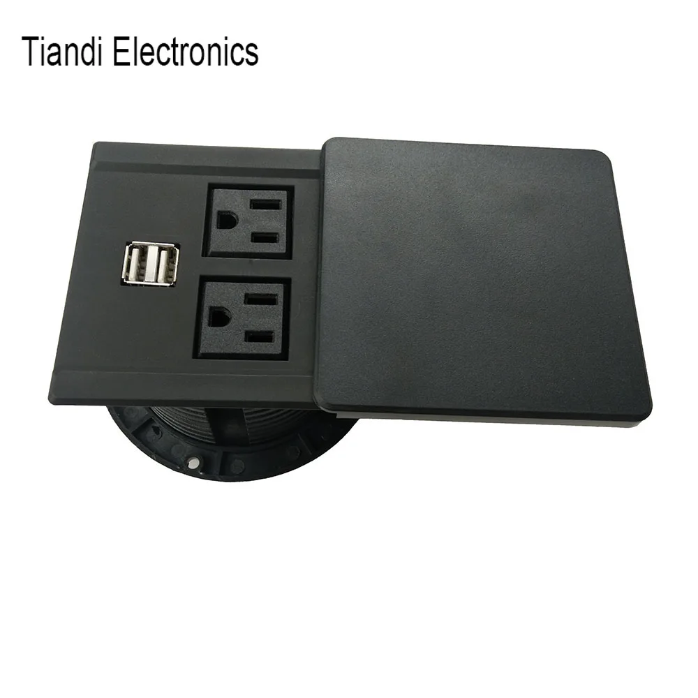 

USB Charge Sliding Cover Hide Square Mini Socket American Standard Office Table Socket With Power Cord Hole Aluminium Alloy Pane