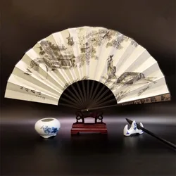 men's decorative large folding fan, Bamboo and wood printed hand fan 12.99 inches Home decoration fan Holiday gift hand fan