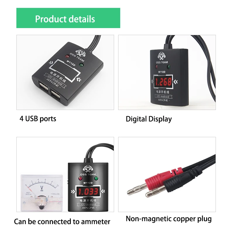 Voeding Test Kabel Voor Iphone 11Pro Max/Xs Max /X/8 Plus/7/6S/5 Voor Samsung Huawei Xiaomi Dc Power Control Draad Test Lijn