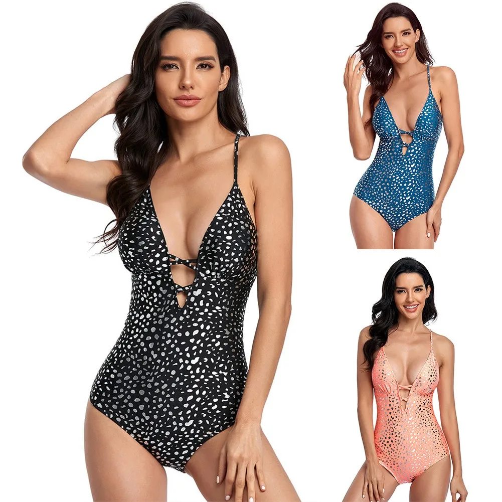 Bañador dorado de una pieza para mujer, traje de baño Sexy con espalda hueca, 3 colores, Bikini de alta calidad 2021