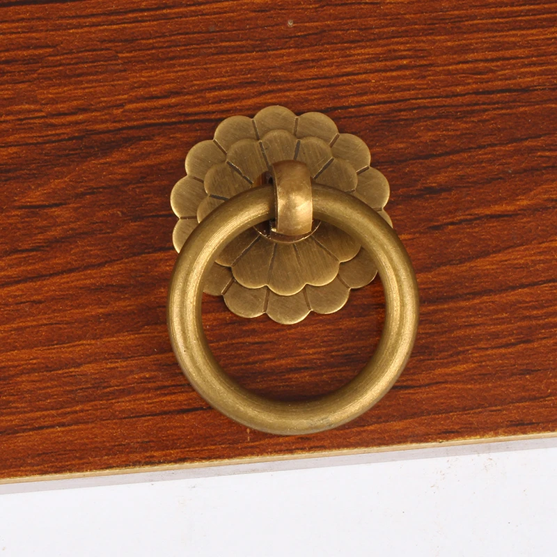 Antique Brass Cabinet Ring Knobs Pulls Gold/Bronze Kitchen Drawer Dresser Pulls Cupboard Door Handles-1Pack