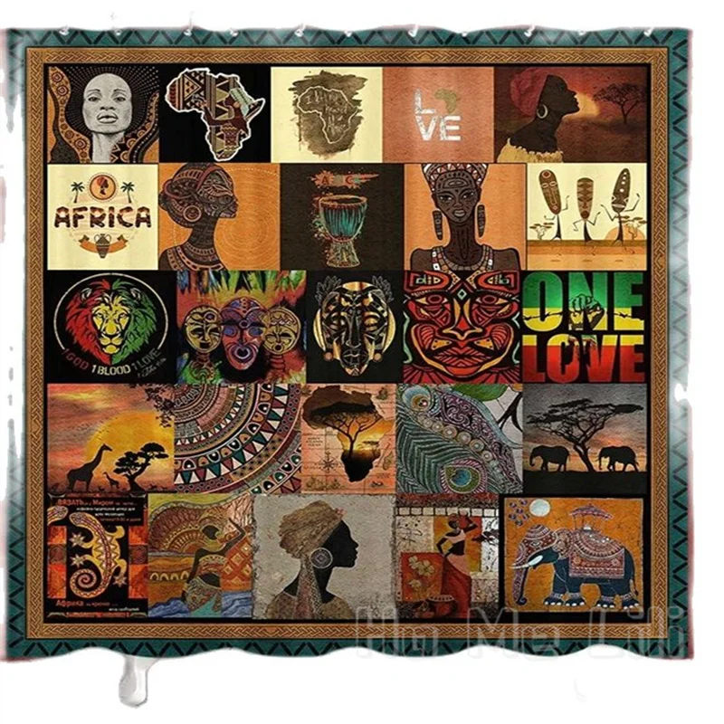 Africa Shower Curtain By Ho Me Lili Ethnic Style Black Women Map Elephant Giraffe Lion Native Totem Bathroom Decor With Hooks