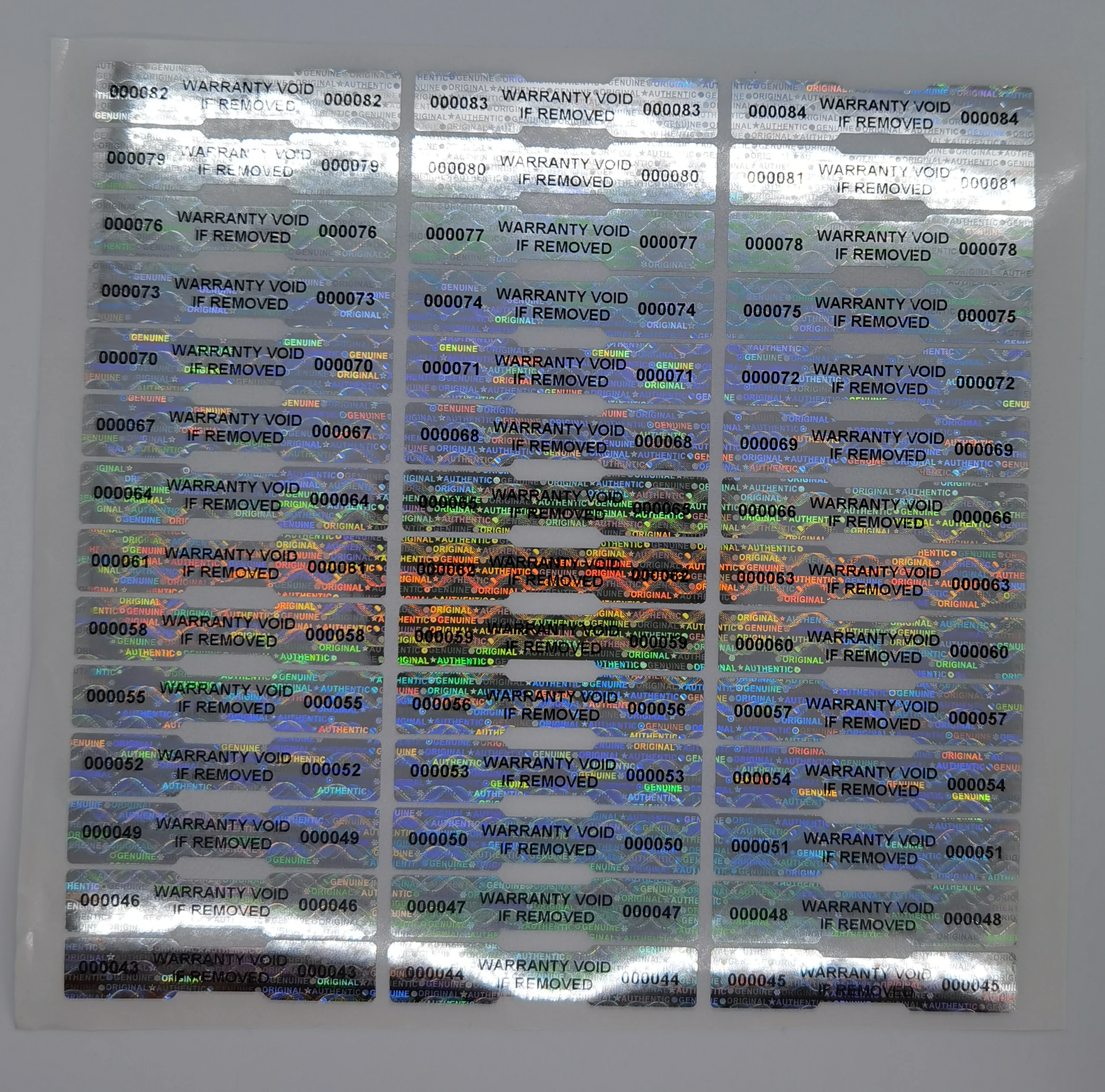 Security Tamper Evident Warranty Void ORIGINAL GENUINE AUTHENTIC Hologram Labels/Stickers w/ Unique Sequential Numbering 1000Pcs