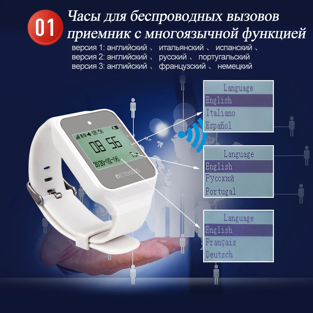 Retekess Wireless Caregiver Pager Nurse Call System TD108 Watch Receiver+ TD002 Waterproof Button for Home Elderly