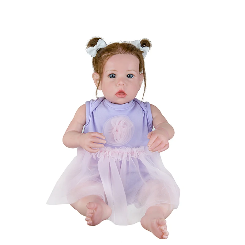 

50CM Reborn Baby Doll Liam Baby Reborn Dolls Soft Touch Real Lifelike Toys Children Baby Kids Play Toy Gift Purple Yarn Skirt