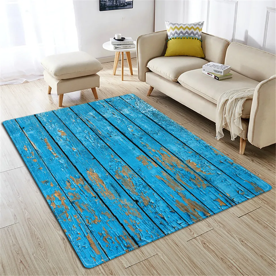 Nordic Retro Old Blue Wood Grain Mats 3D For Home Living Room Large Rug Bedroom Decoration Floor Mat Sofa Carpet Bathroom Rug