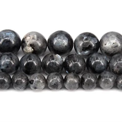 Perles Rondes Naturelles en Larvikite Noire, Labrumen, 4/6/8/10/12/14mm, pour Fabrication de Bijoux, Bracelet, DIY