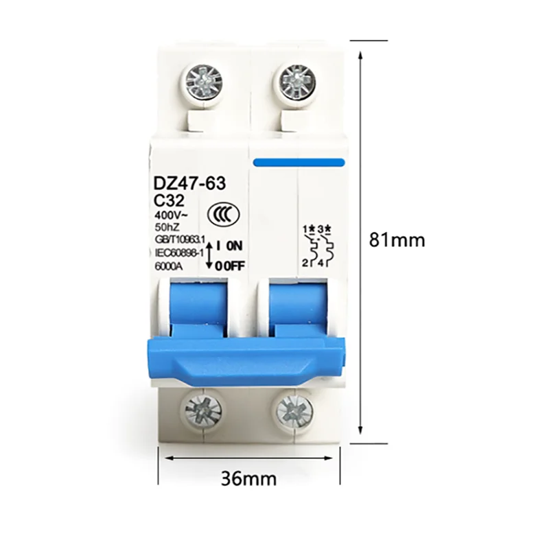 2P miniature circuit breaker 10A 16A 20A 25A 32A 40A 63A photovoltaic system overload protection air switch