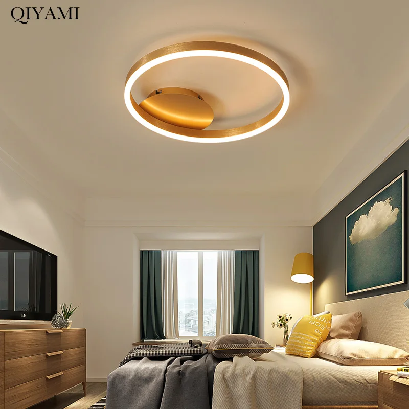 Nordic Creative Round Circle Chandeliers For Bedroom Living Room Restaurant Lighting Golden Coffee Lustre Ring Ceiling Lights