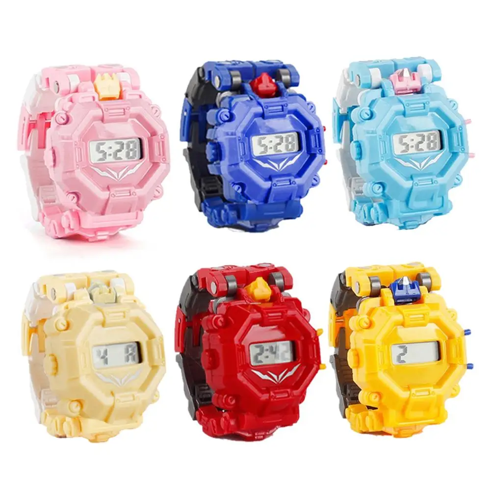 Robot Transformation Wristwatch Toy Mecha Robot Electronic Watch Children Sports Cartoon Watches Kids Clock Xmas Gifts