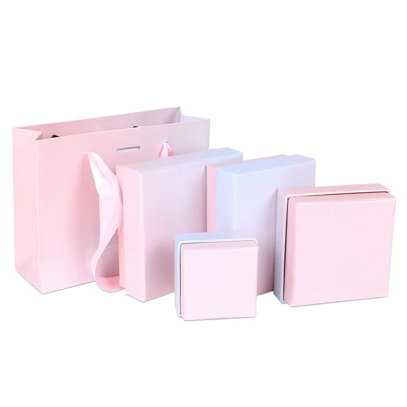 Gradient Pink Paper Jewelry Box Bracelet Necklace Ring Earring Box Handmde Kraft Wedding Gifts Packaging Box Jewelry Accessories