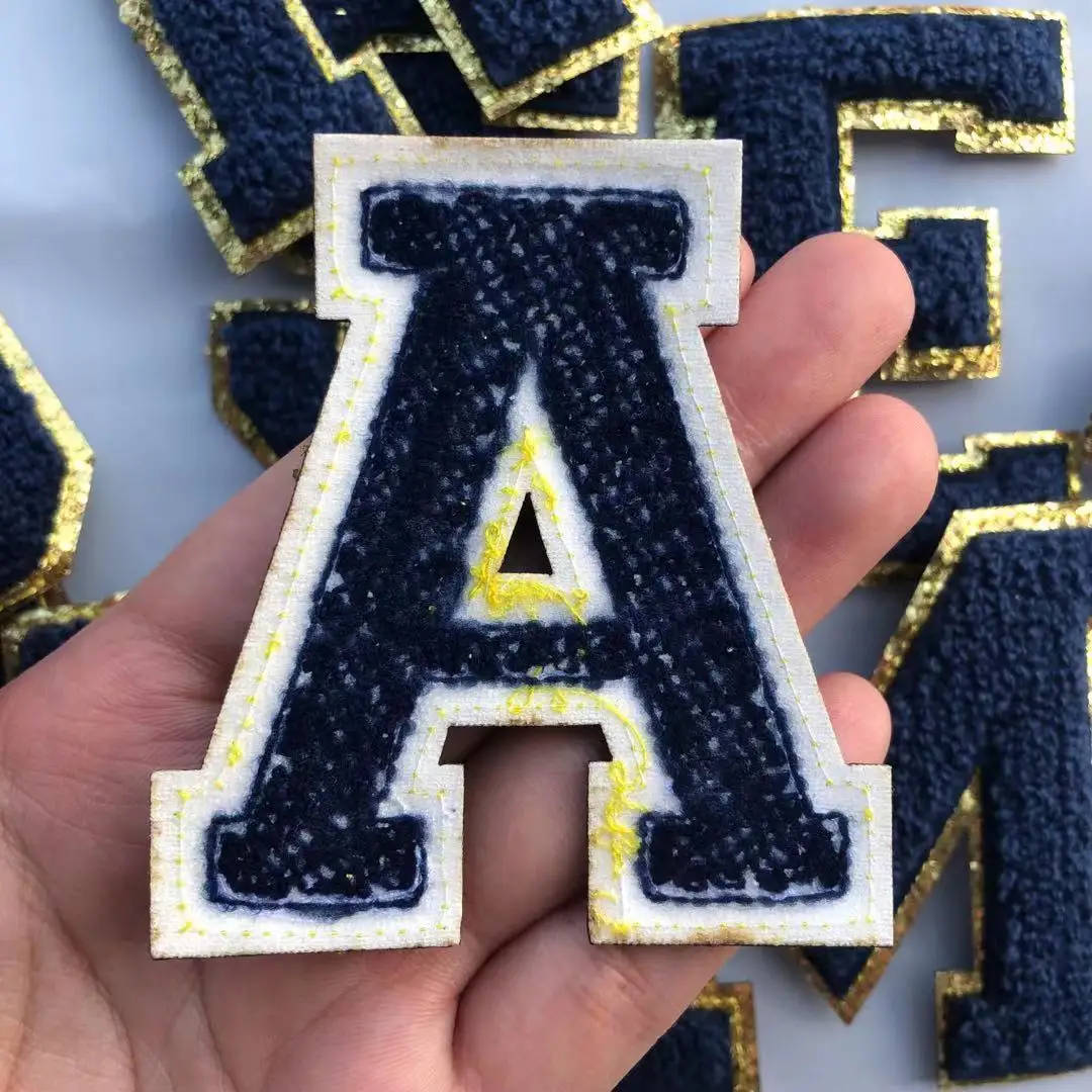 Chenille Embroidered Letters Iron On Patch Applique For Clothing Bag Diy Name Badge Alphabet Patches Accessories A-Z