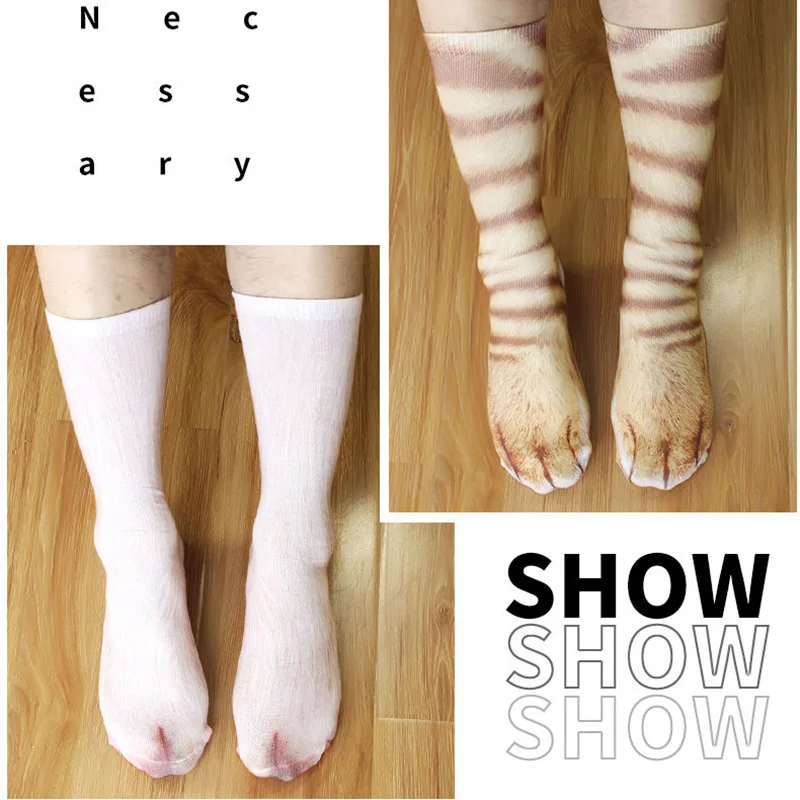 3 Pairs Animals Cat Socks Unisex 3D Printed Funny Tiger Leopard Paw Middle Tube Socks Fashion Happy Gift Combination Female