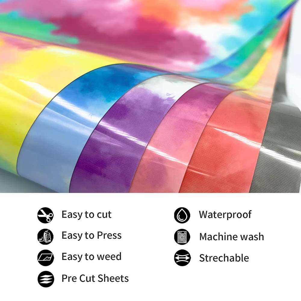 Clouds Watercolor Tie Dye HTV Iron on Tshirt Heat Transfer Vinyl Make Sign Pattern cut Film for Garment Bag Hat Fabric DIY