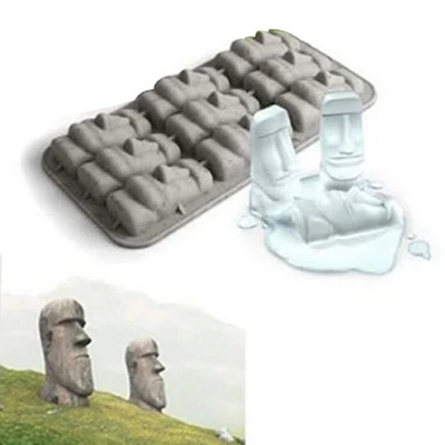 Funny New Tricks Party Drink Easter Island Moai Stone Statues Freeze Mini Silicone Ice Tray Ice Lattice Cubes DIY Mould Ice Mold