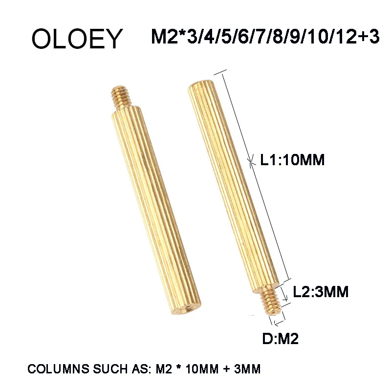 M2 *(3-20)+ 3Mm Messing Materiaal Ronde Gekartelde Standoff Spacer Mannelijke-Vrouwelijke Enkele Kop Ondersteuning Pijler Kolom Voor Pcb Board
