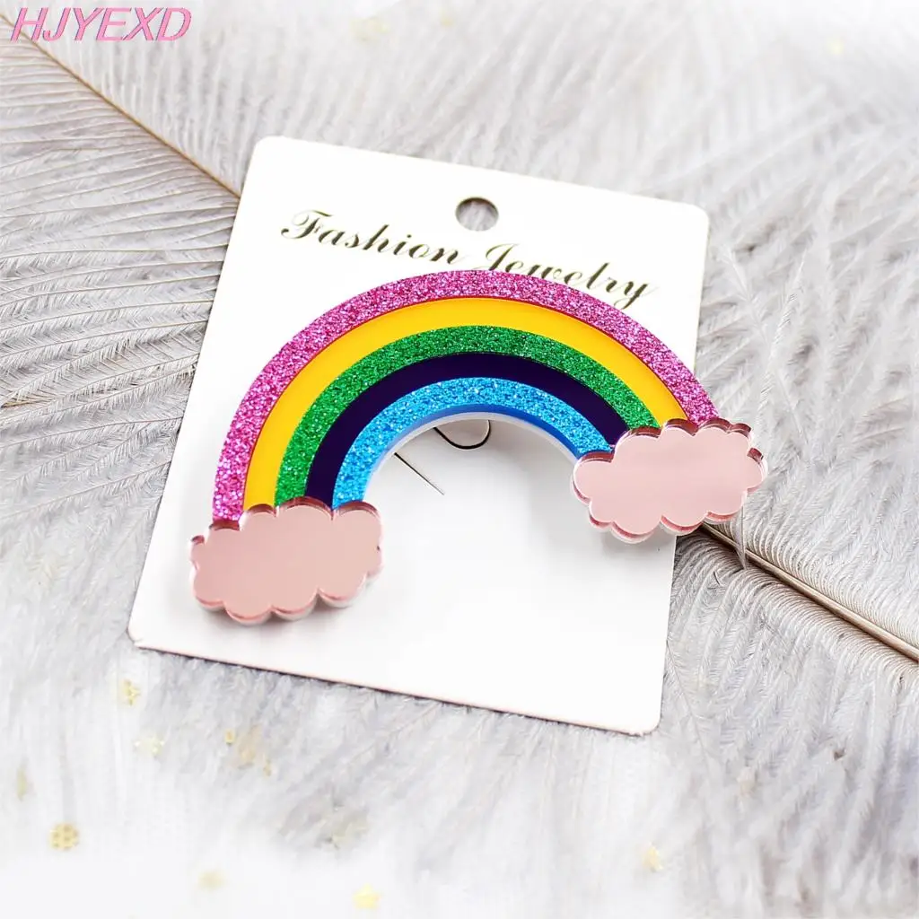 Glitter Rainbow Brooch Safty Pin Unicorn Piggy Mouse Flamingo Acrylic Brooch