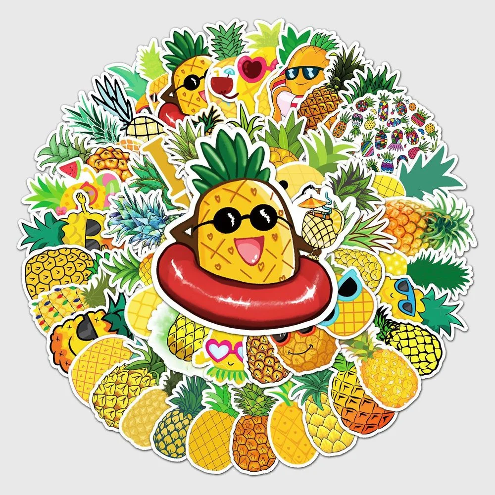 10/50PCS Cute Pineapple Sticker for Children Luggage Laptop Skateboard PVC Cartoon Decal Stickers